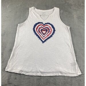 Torrid 1 1X Women's Tank Blouse White Multicolored Heart American C39
